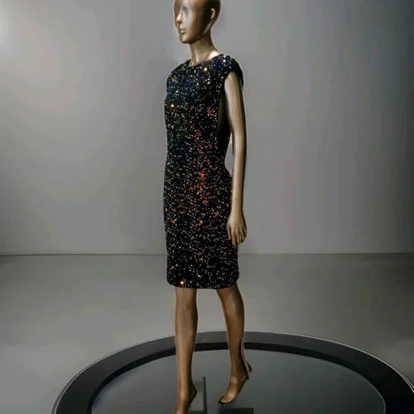 NWT Blue Velvet Sequin Embelissged Bodycon Party Cocktail Mini Dress Sz L - Picture 8 of 16